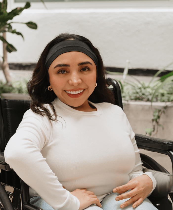 person in white shirt and headband